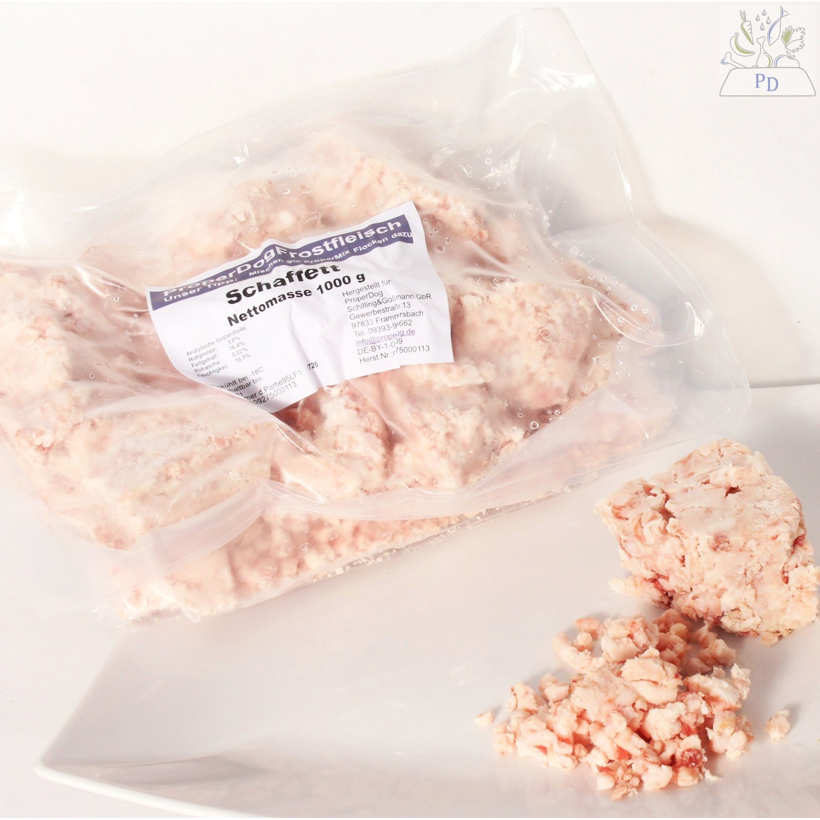 Schaffett 1kg Trockengemüse und Trockenfleisch zum Barfen, 3,34